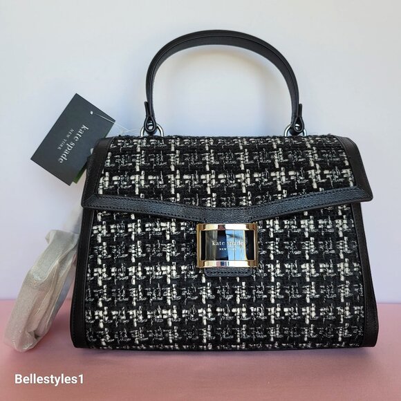 KATE SPADE Katy Tweed Medium Top Handle & Crossbody Bag- Black Multi